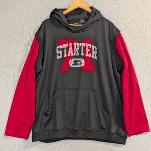 Starter 71 Hoodie Men's XL Black Red Long Sleeve Faded Graphic Front